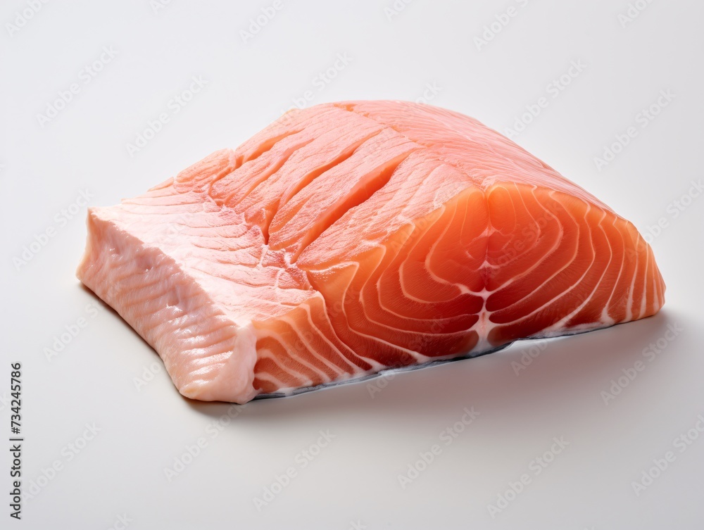 a piece of salmon on a white surface