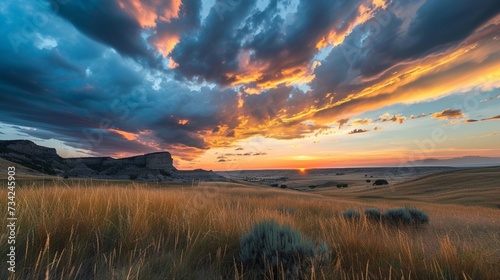 Dramatic sunset clouds over Scottsbluff National Monument photo