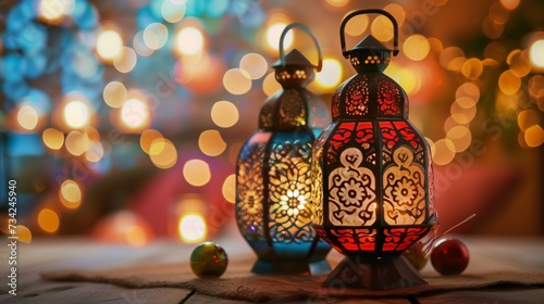 eid al fitr eve holiday background with lantern decor