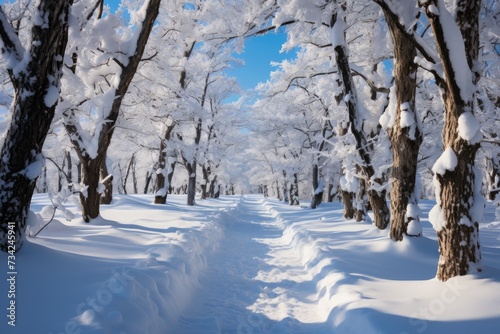 Forest snowy trails calm and beauty., generative IA
