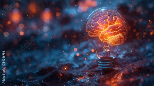 light bulb with a glowing brain