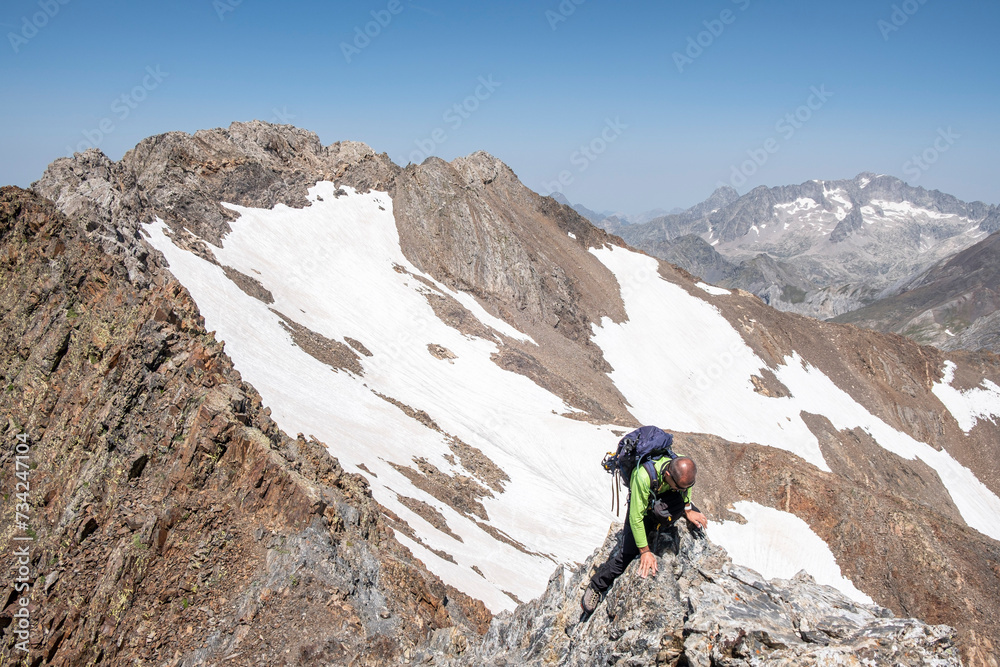 ascent to Argualas peak, Pyrenean mountain range, Huesca, Spain
