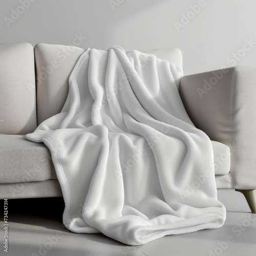 Clean and cozy white fleece blanket mockup, perfect for showcasing custom designs or branding for home decor products.