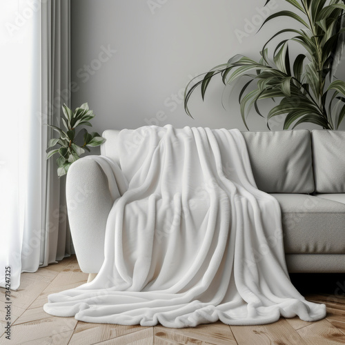 Clean and cozy white fleece blanket mockup. Ideal for online shops, graphic designers, and printing companies looking to display their blanket designs in a professional and appealing manner.