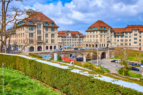 Ensemble of historic buildings on Lindenhofstrasse in Zürich, Switzerland