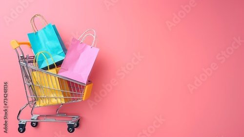 a shopping cart full of bags