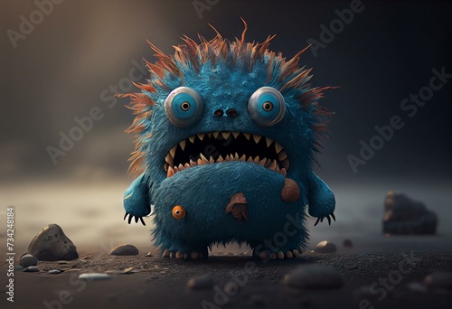 Angry little 3D monster. Generative AI © Emily