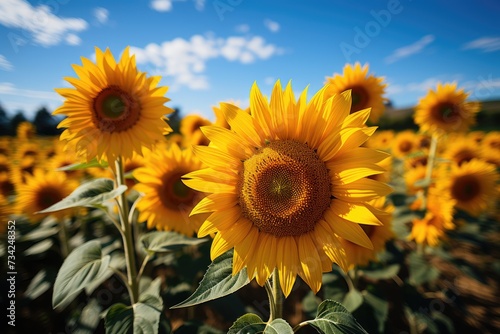 Golden Field of Sunflowers under the radiant sun.  generative IA