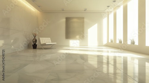 Modern Lobby with Marble Floors: Contemporary lobby featuring high ceilings, marble floors, and a minimalist design aesthetic