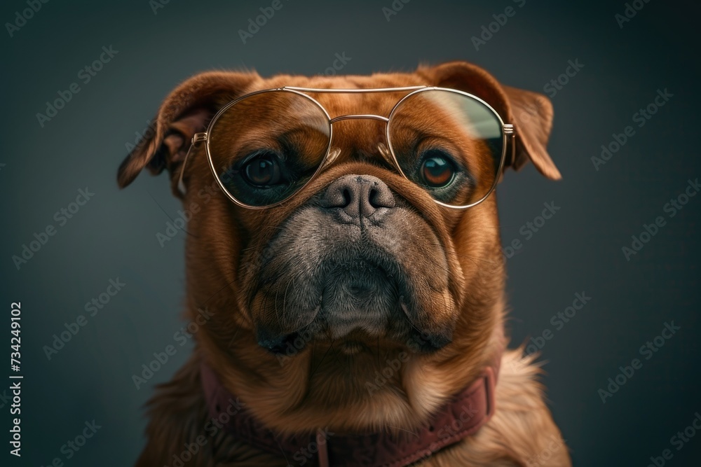 Intellectual Dog with Glasses: A dog wearing round glasses exudes an intellectual charm with its focused, earnest look