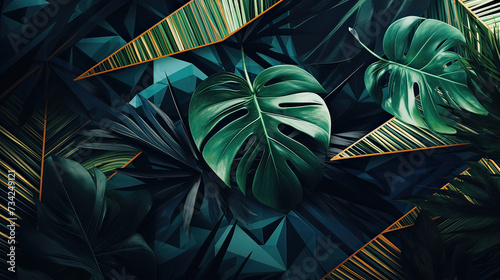 An abstract approach to tropical leaves, incorporating patterns and textures for a visually rich and modern aesthetic background Ai Generative