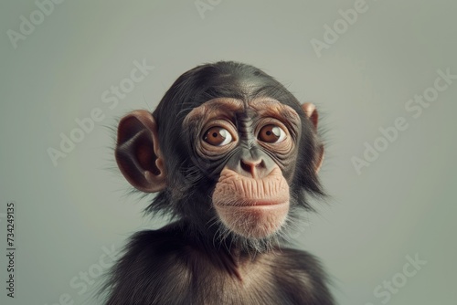 Curious Young Chimpanzee: Young chimpanzee looking with a curious gaze, simple backdrop © Tida