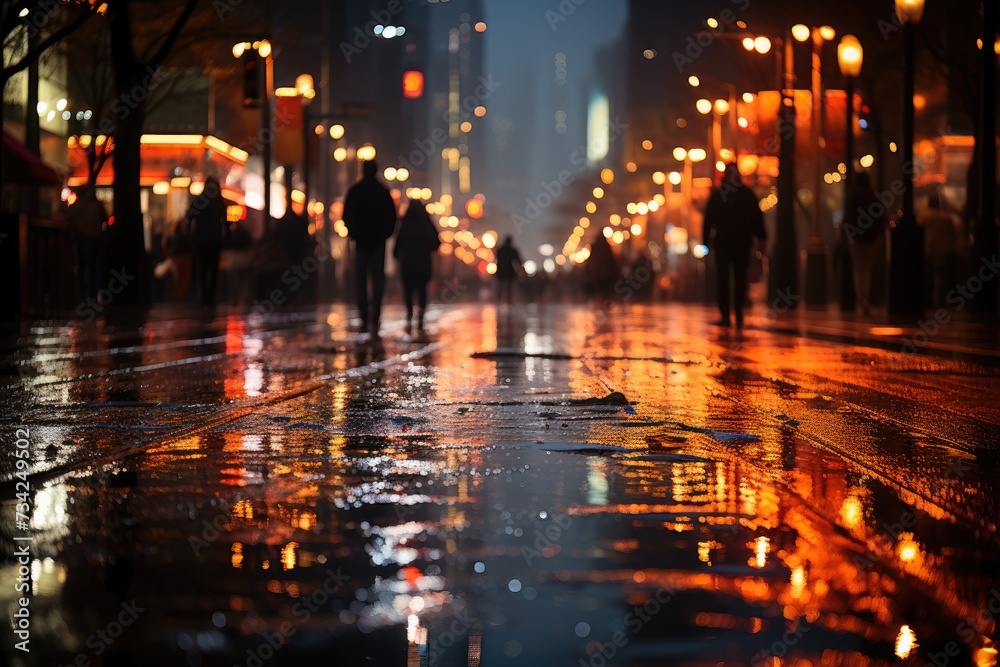 Night rain comes to life under urban lights., generative IA