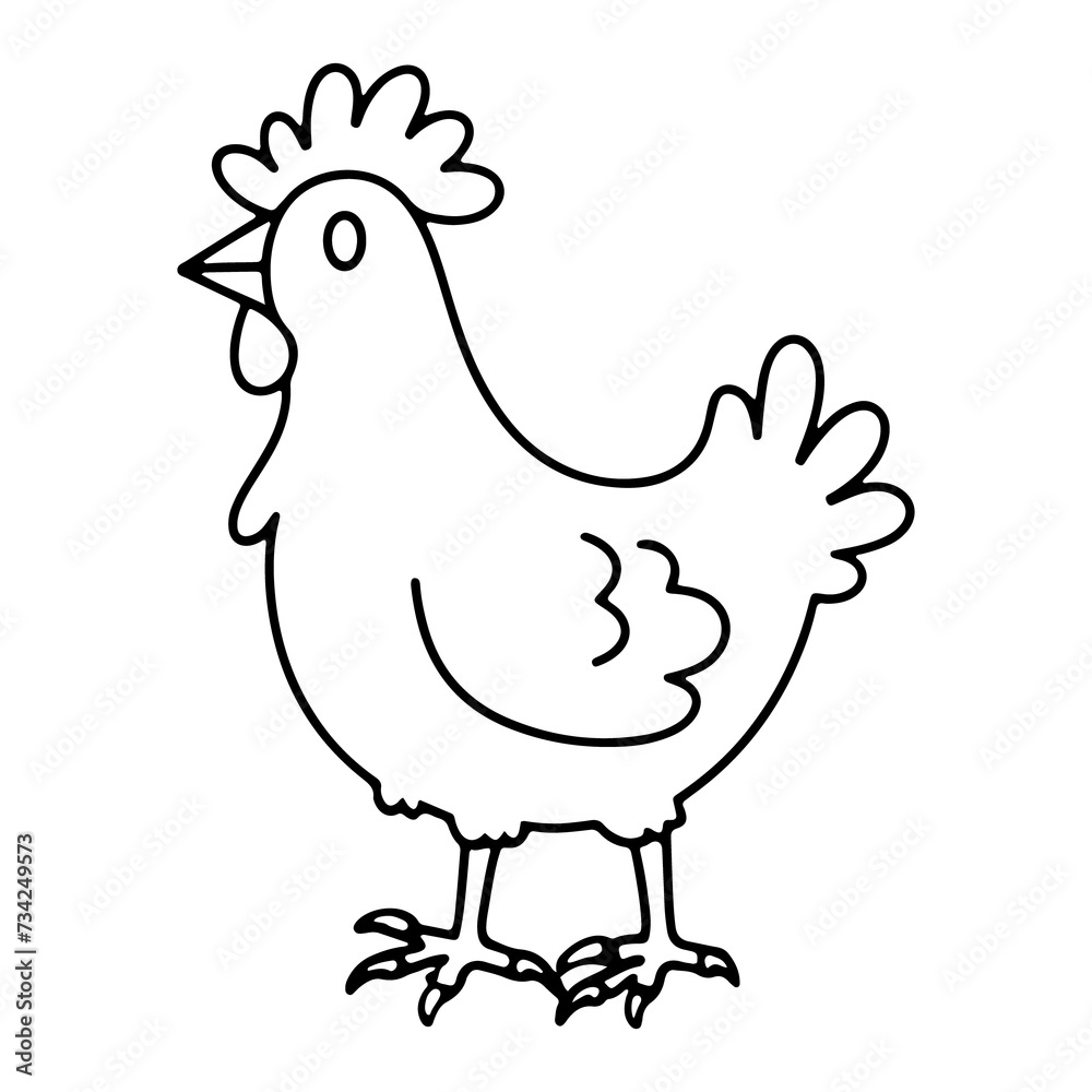 Fototapeta premium Easter cute chicken in line art, Easter cute chicken illustration in out line style