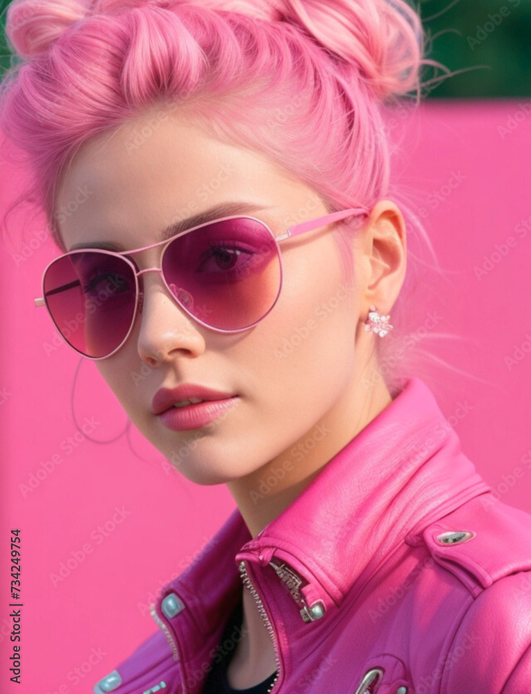 beautiful woman with pink glasses, coquette style beautiful woman with pink glasses, coquette style