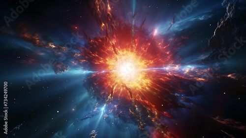 a close-up image of a supernova explosion, depicting the intense energy and vibrant colors as a massive star reaches the end of its life in a spectacular cosmic event.
