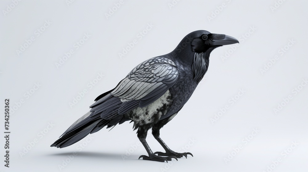 A beautiful image of a crow isolated on a plain white background.raven on a white background A beautiful image of a crow isolated on a plain white background.raven on a white background