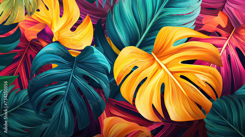 An abstract interpretation of tropical leaves  bold colors and shapes for a modern and appealing look  background Ai Generative