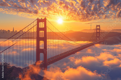 Sunrise Splendor Over Golden Gate in Cloud Heaven