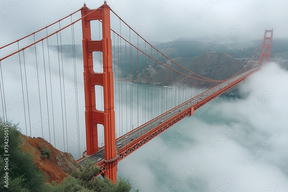 Fototapeta premium Misty Golden Gate Bridge in Muted Tones
