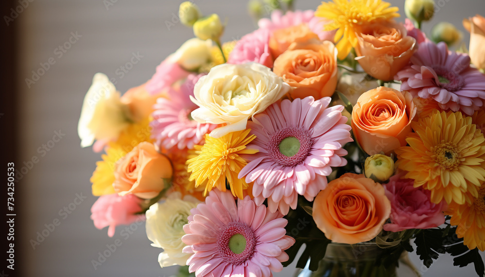 A vibrant bouquet of multi colored flowers brings nature indoors generated by AI A vibrant bouquet of multi colored flowers brings nature indoors generated by AI