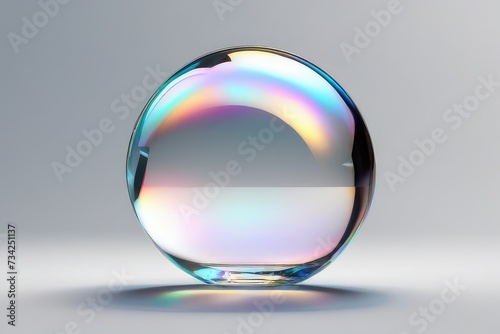 a high quality stock photograph of a 3d crystal glass bubble with refraction and holographic effect isolated on transparent or white background