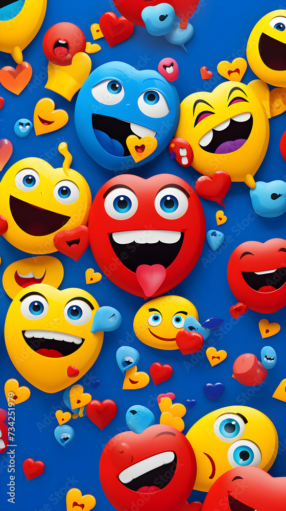 Fototapeta premium Colorful Display of Facebook's React Emojis: Like, Love, Haha, Wow, Sad, and Angry