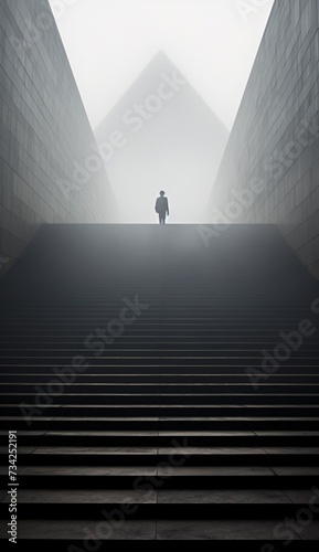 a person walking up a staircase