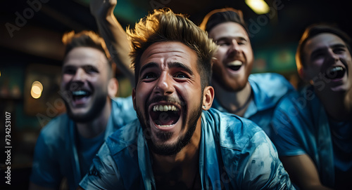 The Euphoria of Victory.  Captured in this image is the essence of ecstatic triumph, as a group of friends share a moment of unbridled joy. Their faces are lit up with wide smiles, eyes crinkled  © Yuliia