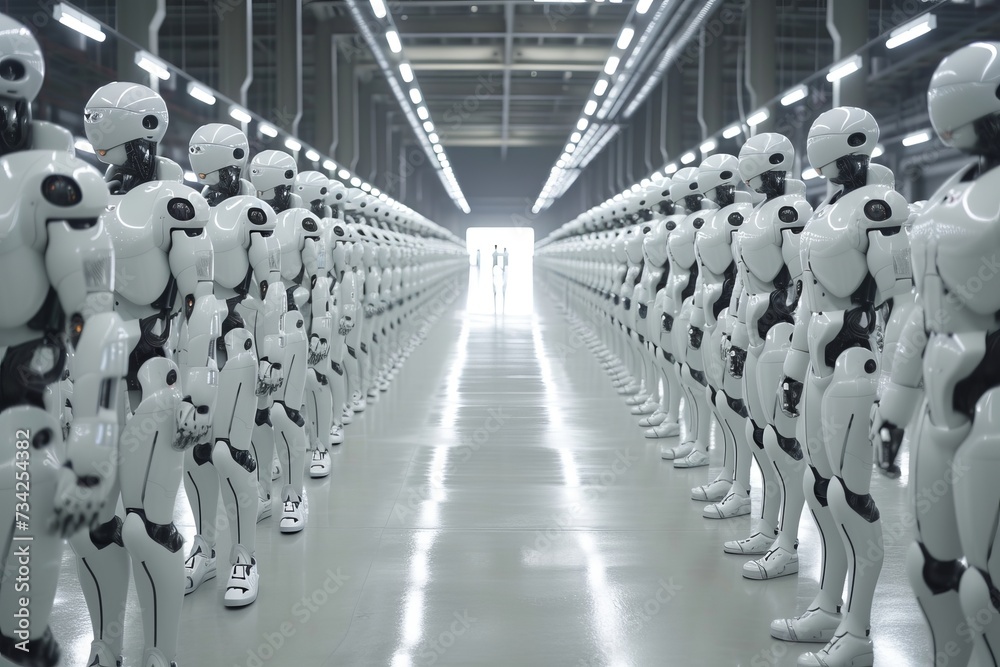 Obraz premium A Large Group of Star Wars Characters Lined Up in a Hallway