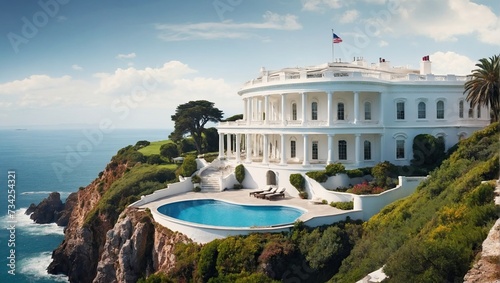  white house with pool on hill with stunning sea view 