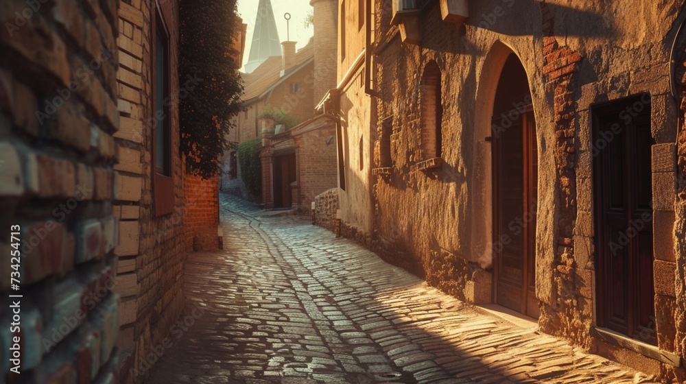 beautiful view of ancient narrow medieval street town
