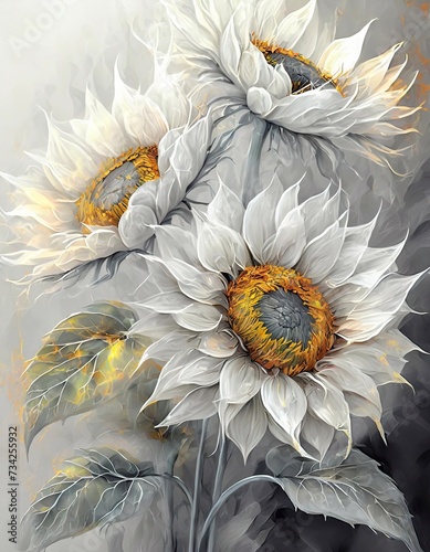 Piękne, kolorowe kwiaty Słoneczników,  dekoracja, tapeta. Generative AI © mycatherina