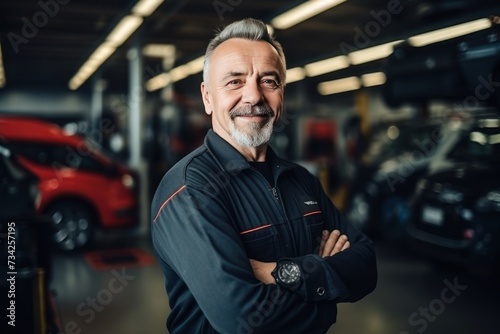 Portrait of a mechanical in a car shop.