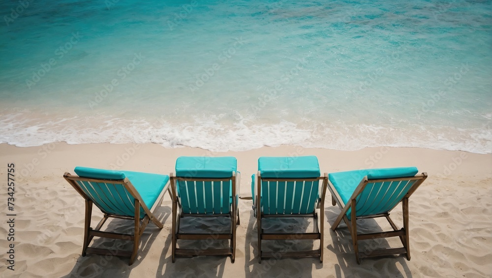 Top view of beach chairs by turquoise sea