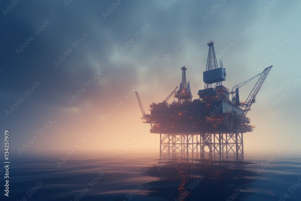 Offshore oil drill platform in sea.