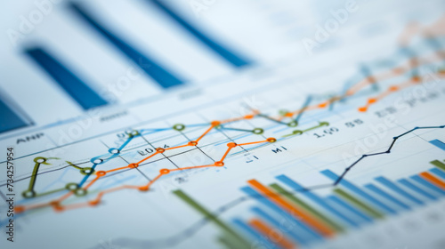 close-up of a collection of business documents with various types of charts and graphs © MP Studio