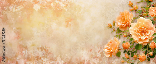 Panel kuchenny z motywem Tło, wzór w kwiaty róży, kartka z miejscem na tekst, życzenia, Generative Ai 