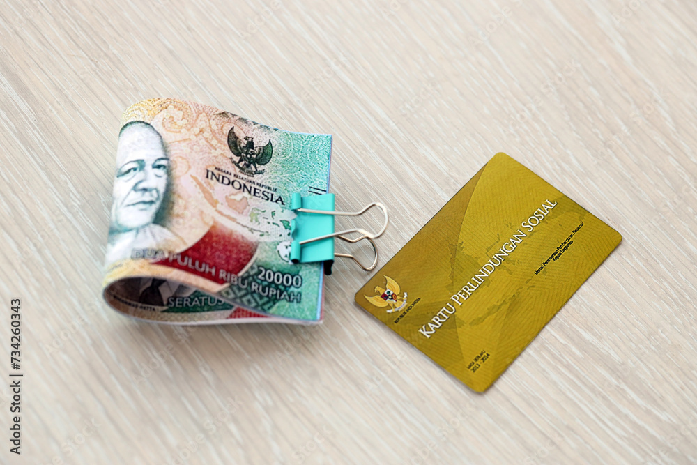 Indonesian golden social security card originally called Kartu perlindungan sosial. Card for financial support