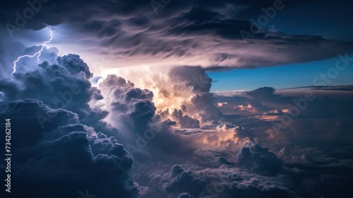 Thunder storm with lightning bolt strike and cloud.