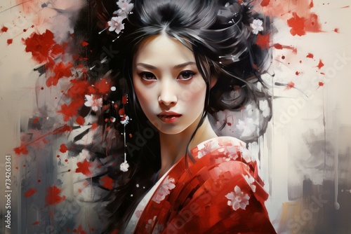 Meticulous Paint beautiful geisha. Fashion japanese. Generate Ai