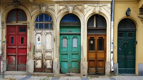 Vintage doors in historical buildings of Prague city in Czech Republic in Europe.