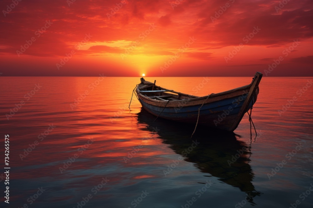Pair boat sunset. Sea ship. Generate Ai