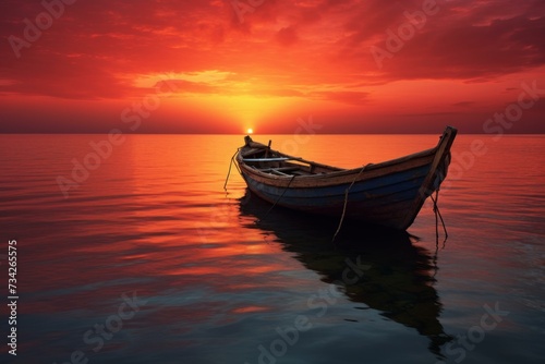 Pair boat sunset. Sea ship. Generate Ai © juliars