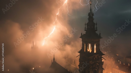 Thunderstorm over Prague city in Czech Republic in Europe.