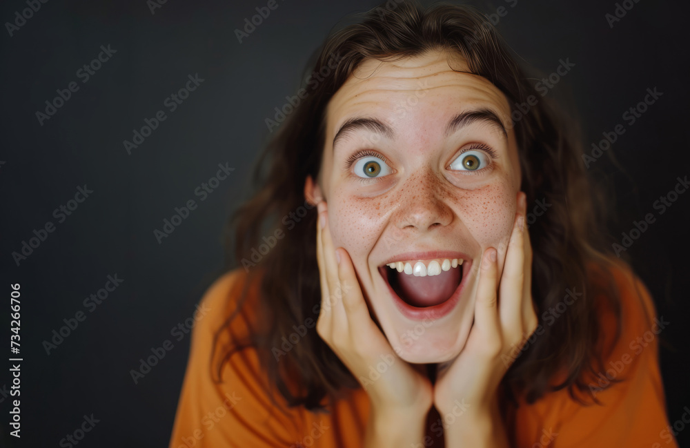 woman excited surprised face an expression woman excited surprised face an expression