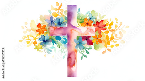 Watercolor Easter cross clipart. Floral crosses. Generated AI photo