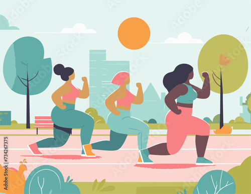 Women running in the park. The fight against excess weight. Healthy lifestyle.