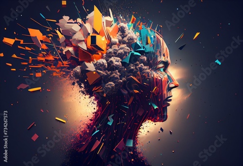 Exploding Head: An Illustration of Overthinking and being Overwhelmed (Ai generated). Generative AI photo