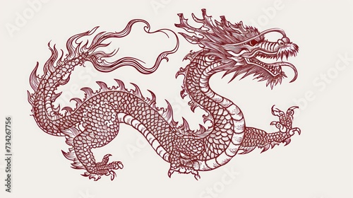 Monochrome vector illustration of Chinese zodiac dragon as the mythical animal in Eastern Asia culture.